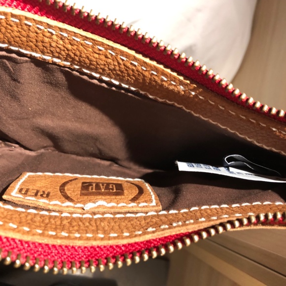 Gap Red Project for Africa Pebble Leather Canvas Fish Print Zipper Clutch Pouch - Picture 4 of 5